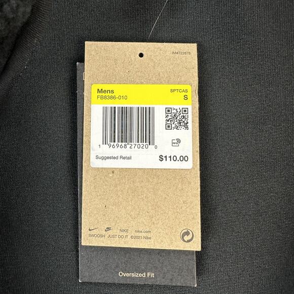 Nike Jacket Mens Small Black Full Zip Faux Fur Sherpa Oversized Fit FB8386-010 - Picture 6 of 10